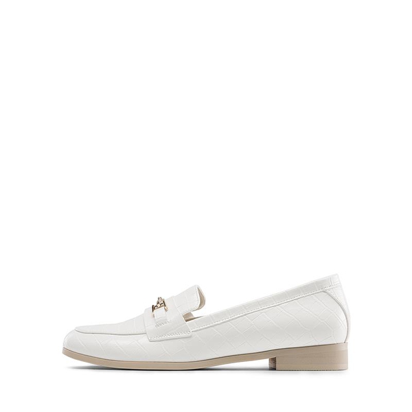 Chic Metallic Detail Loafers - WHITE STONE - 1